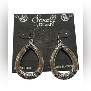 🆕Scroll Silver & Gold Tone Teardrop Dangle Earrings Sterling Post Nickel Free